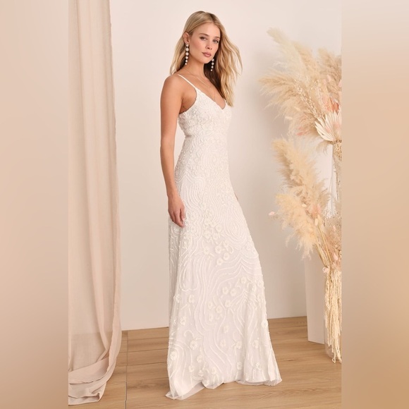 NWOT‎ Lulus Truly Dedicated Ivory Shiny Sequin Sleeveless Maxi Dress - Picture 5 of 11